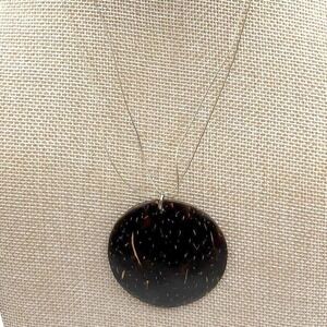 Vintage Round Coconut Shell Pendant Necklace Natural Brown‎ Disc Statement Retro